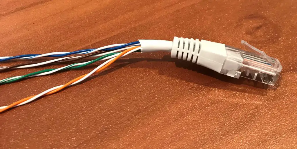 Picture of an Unshielded Twisted Pair Ethernet Cable (with sheath removed)