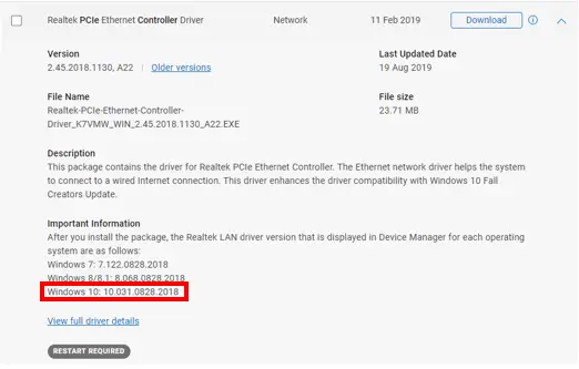 Realtek PCIe FE Family Controller Dell Website Driver Update Results