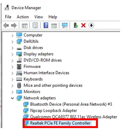 Realtek PCIe FE Family Controller Device Manager Location