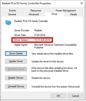 Realtek PCIe FE Family Controller Driver Details