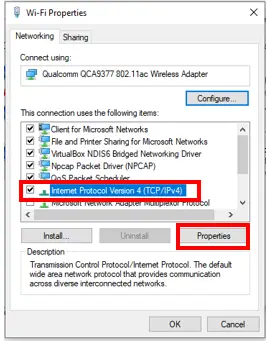 Windows 10 Wi-Fi IPv4 Properties