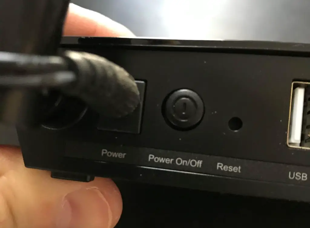Router power cable and on/off switch