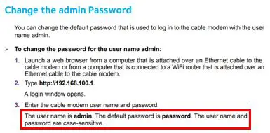 Modem user manual default username and password