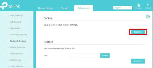 Router backup setting selection