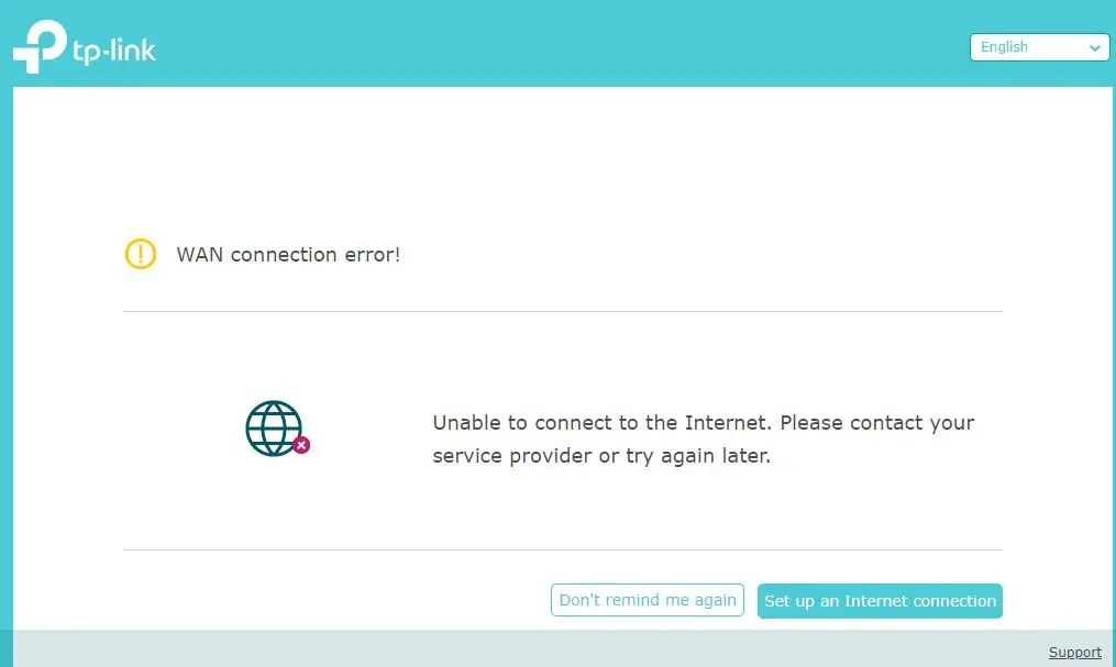 Router internet connection error notification