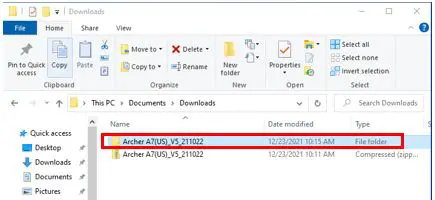 Archer A7 firmware update unzipped folder
