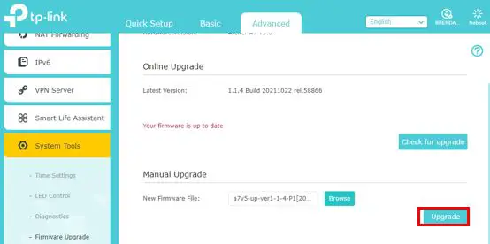 Router firmware manual upgrade button