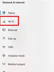 Windows network and internet settings Wi-Fi Settings