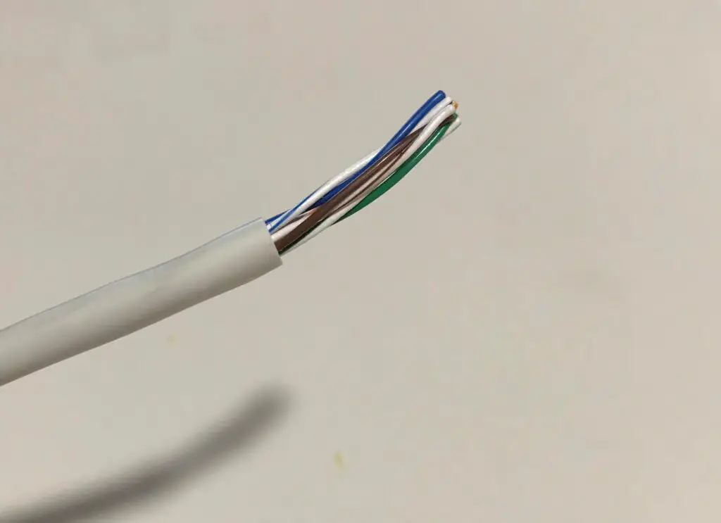 Ethernet cable with sheath removed