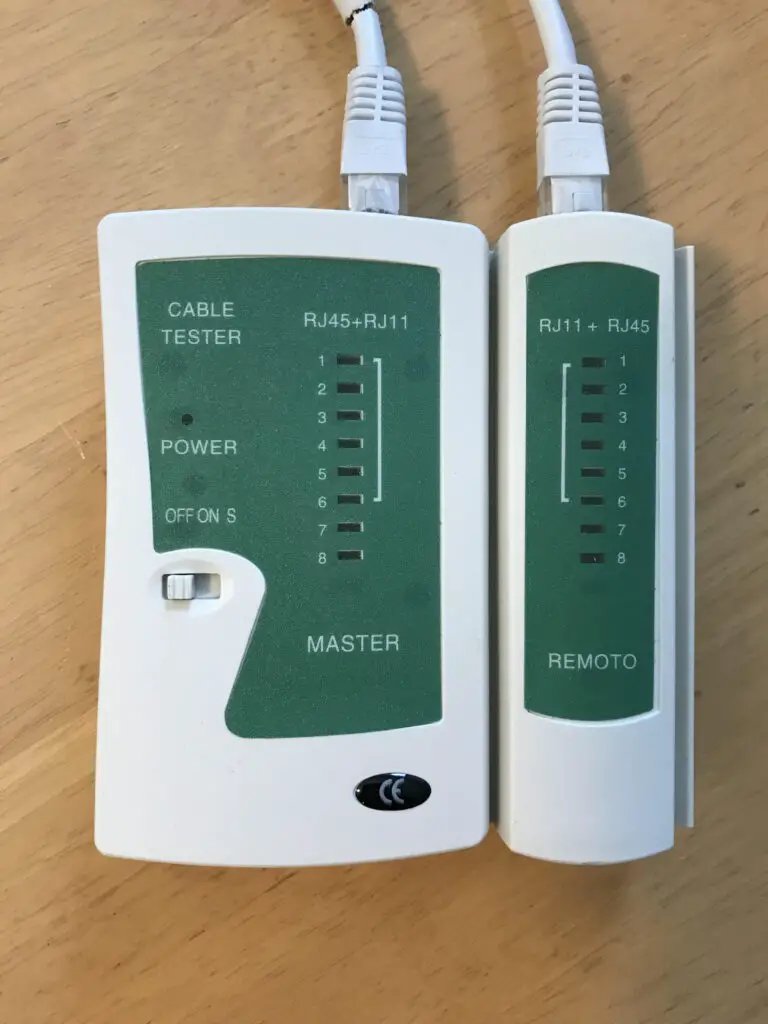 Ethernet cable tester with cable attached