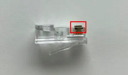 RJ45 connector pins up before crimping