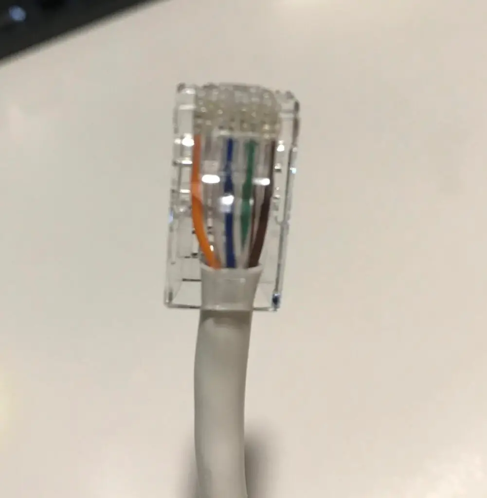 Ethernet cable wires inside RJ45 connector