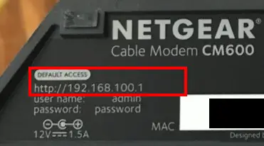 Modem IP address on sticker