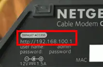 Modem default access location on modem sticker