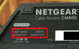 Modem default username and password on sticker