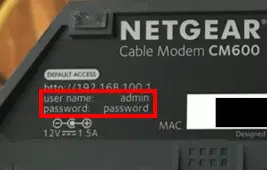 Modem settings default username and password