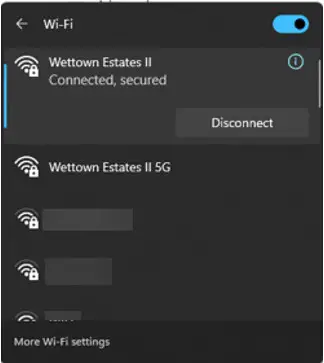 Available WiFi networks