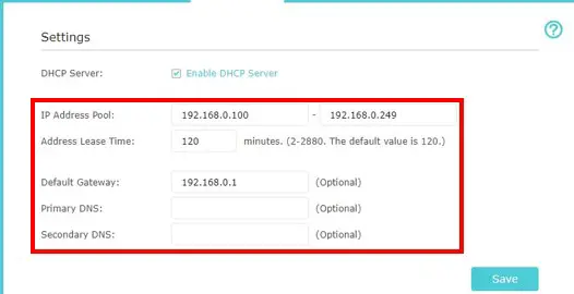 DHCP settings for router