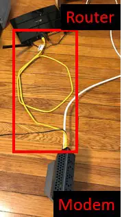 Modem and router connected with ethernet cable
