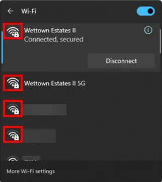 WiFi network signal strength