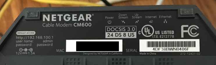 Informational sticker on modem